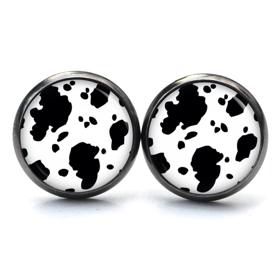 Ohrstecker, Ohrhänger, Clipse & Druckknopf – Motiv Kuhflecken schwarz weiß – Schmuck aus Edelstahl Ohrstecker, Ohrhänger, Clipse & Druckknopf - Motiv Kuhflecken schwarz weiß - Schmuck aus Edelstahl