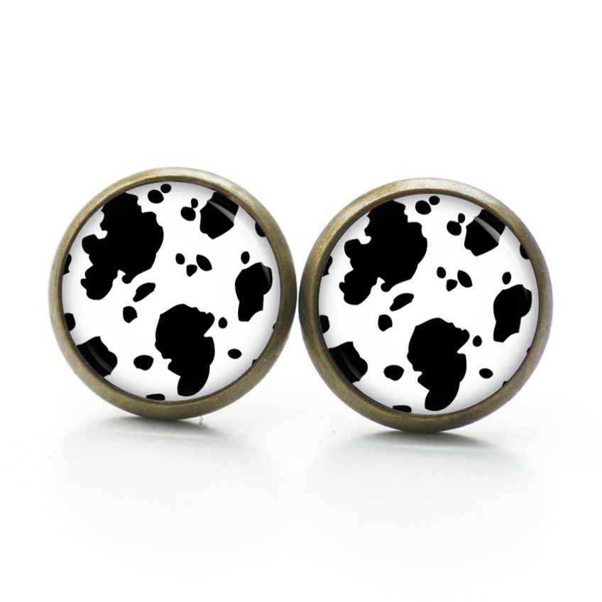 Ohrstecker, Ohrhänger, Clipse & Druckknopf – Motiv Kuhflecken schwarz weiß – Schmuck aus Edelstahl Ohrstecker, Ohrhänger, Clipse & Druckknopf - Motiv Kuhflecken schwarz weiß - Schmuck aus Edelstahl