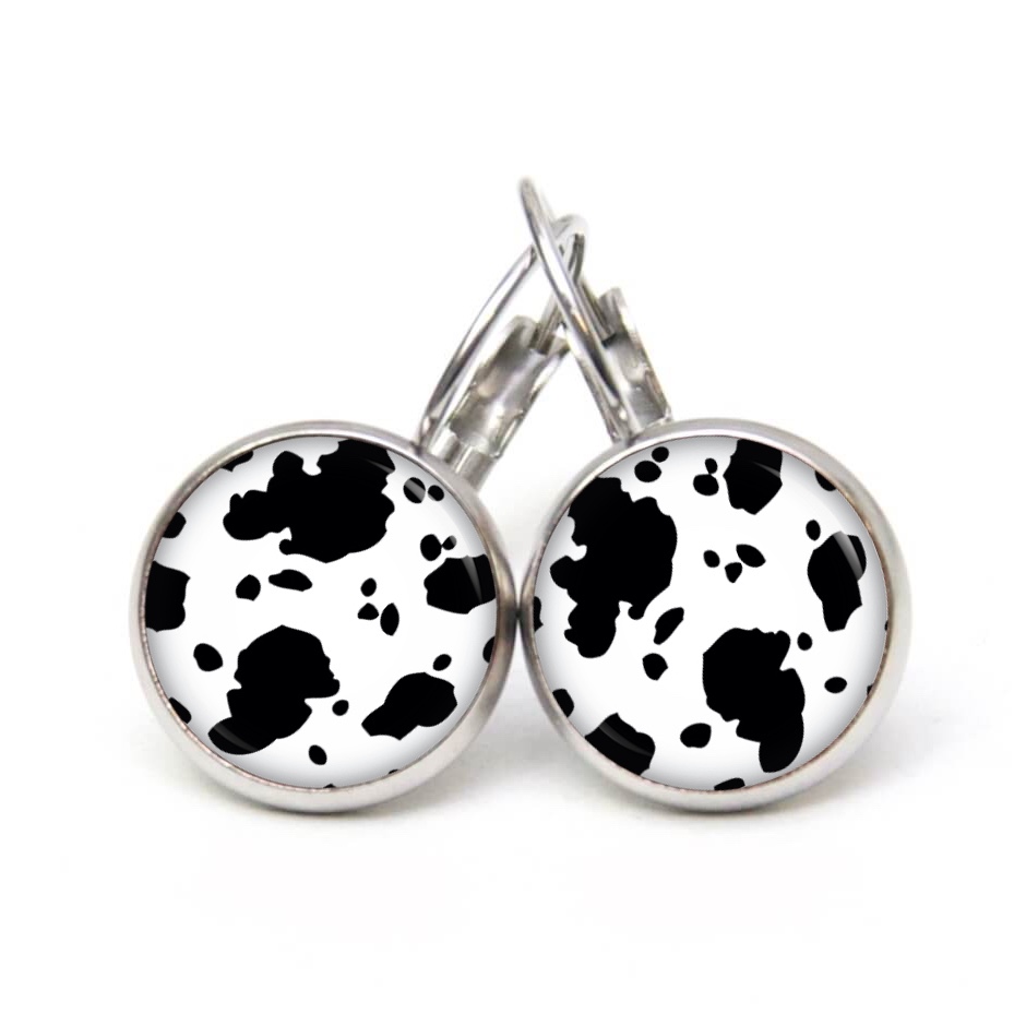 Ohrstecker, Ohrhänger, Clipse & Druckknopf – Motiv Kuhflecken schwarz weiß – Schmuck aus Edelstahl Ohrstecker, Ohrhänger, Clipse & Druckknopf - Motiv Kuhflecken schwarz weiß - Schmuck aus Edelstahl
