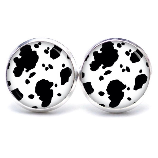 Ohrstecker, Ohrhänger, Clipse & Druckknopf – Motiv Kuhflecken schwarz weiß – Schmuck aus Edelstahl Ohrstecker, Ohrhänger, Clipse & Druckknopf - Motiv Kuhflecken schwarz weiß - Schmuck aus Edelstahl