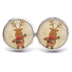 Weihnchtliche Ohrstecker Ohrhänger Clipse Druckknopf Rudolph Elch Reindeer Beige