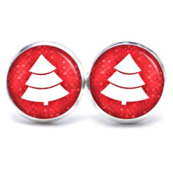 Ohrstecker Ohrhänger Clipse Druckknopf Weihnachtsbaum in rot weiß