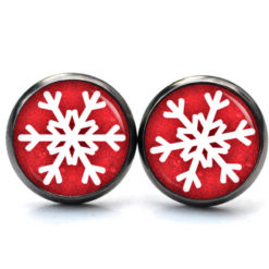 Weihnchtliche Ohrstecker Ohrhänger Clipse Druckknopf Schneeflocke rot weiß Weihnchtliche Ohrstecker Ohrhänger Clipse Druckknopf Schneeflocke rot weiß