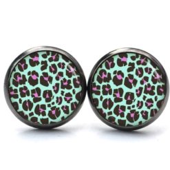 Druckknopf Ohrstecker Ohrhänger Clipse mit Leoparden Muster Türkis Pink Druckknopf Ohrstecker Ohrhänger Clipse mit Leoparden Muster Türkis Pink