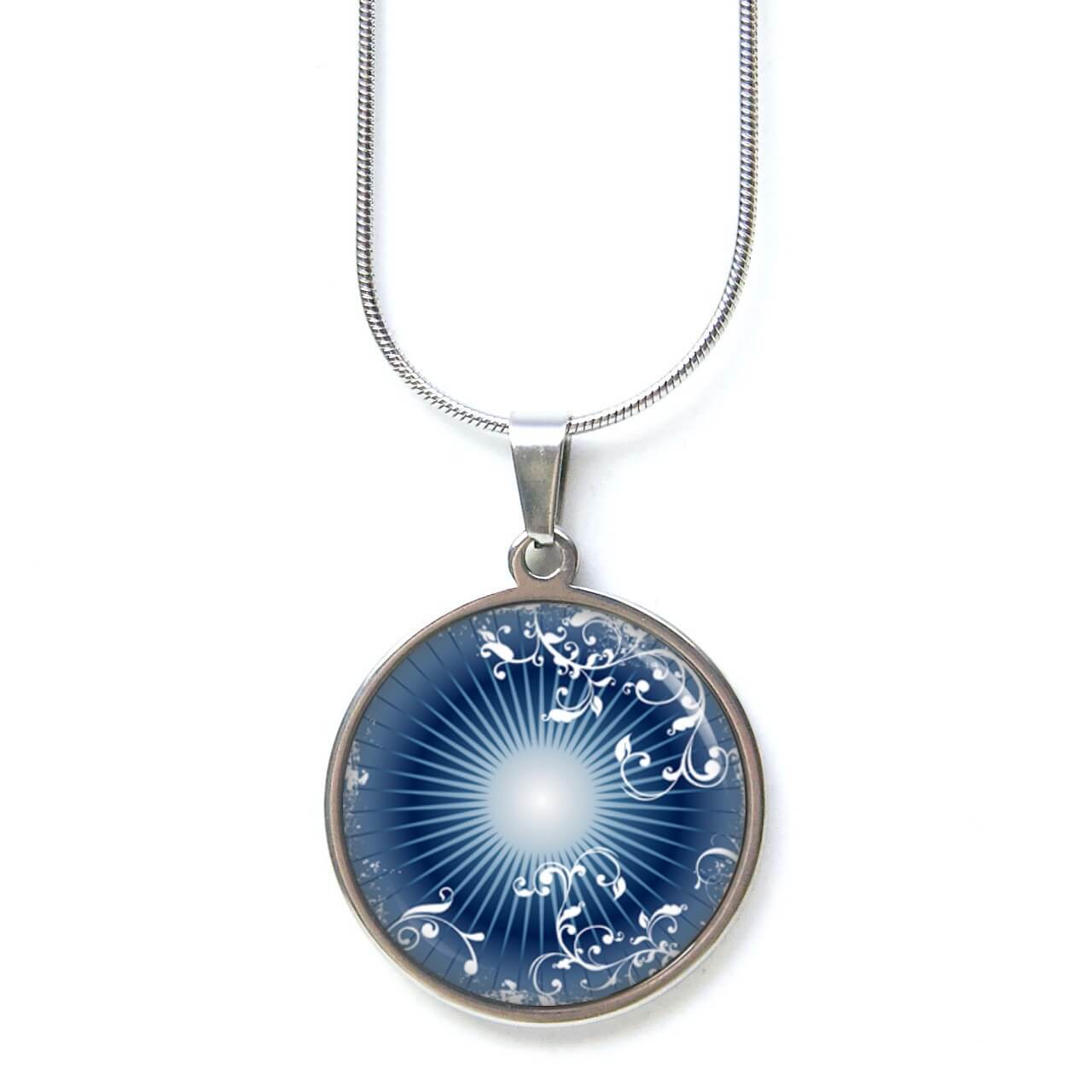 Edelstahl Kette dunkelblaues Ornament Muster Mandala Edelstahl Kette dunkelblaues Ornament Muster Mandala