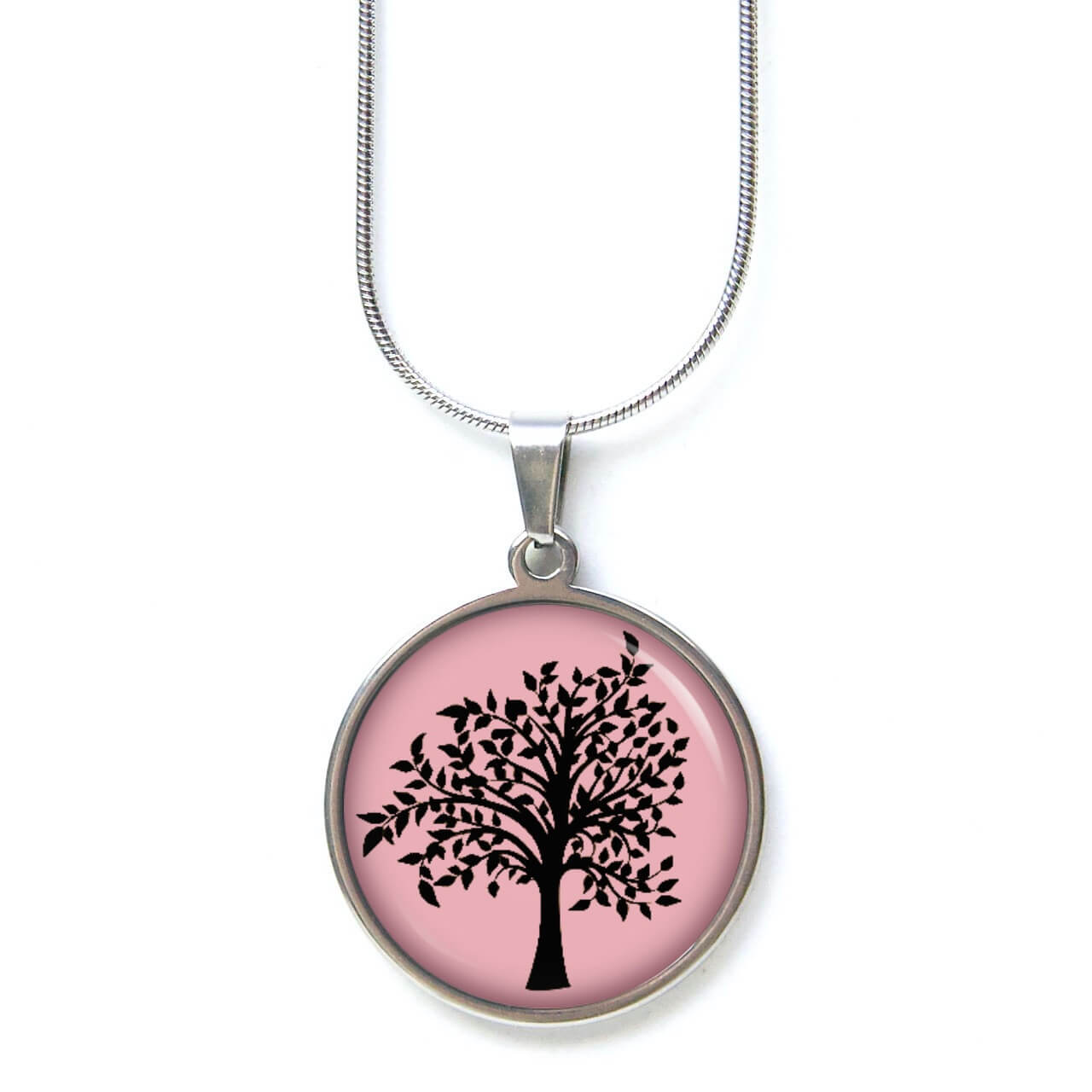 Edelstahl Kette Baum Lebensbaum in rosa und schwarz Edelstahl Kette Baum Lebensbaum in rosa und schwarz