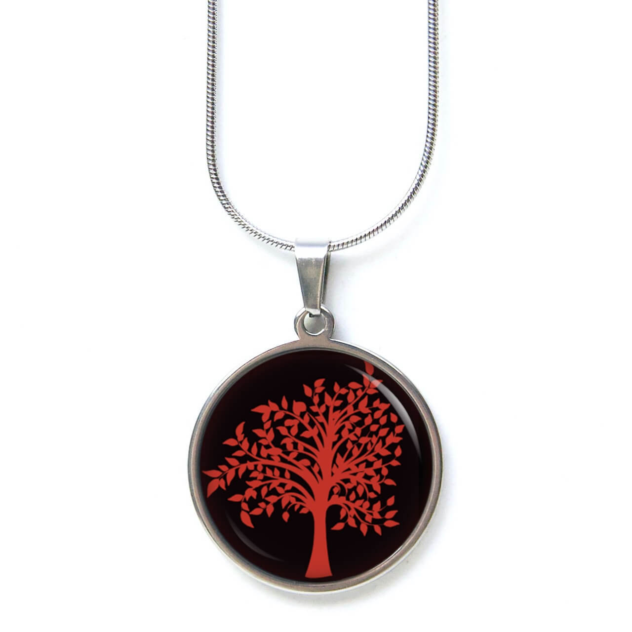 Edelstahl Kette Baum Lebensbaum in rot und schwarz Edelstahl Kette Baum Lebensbaum in rot und schwarz