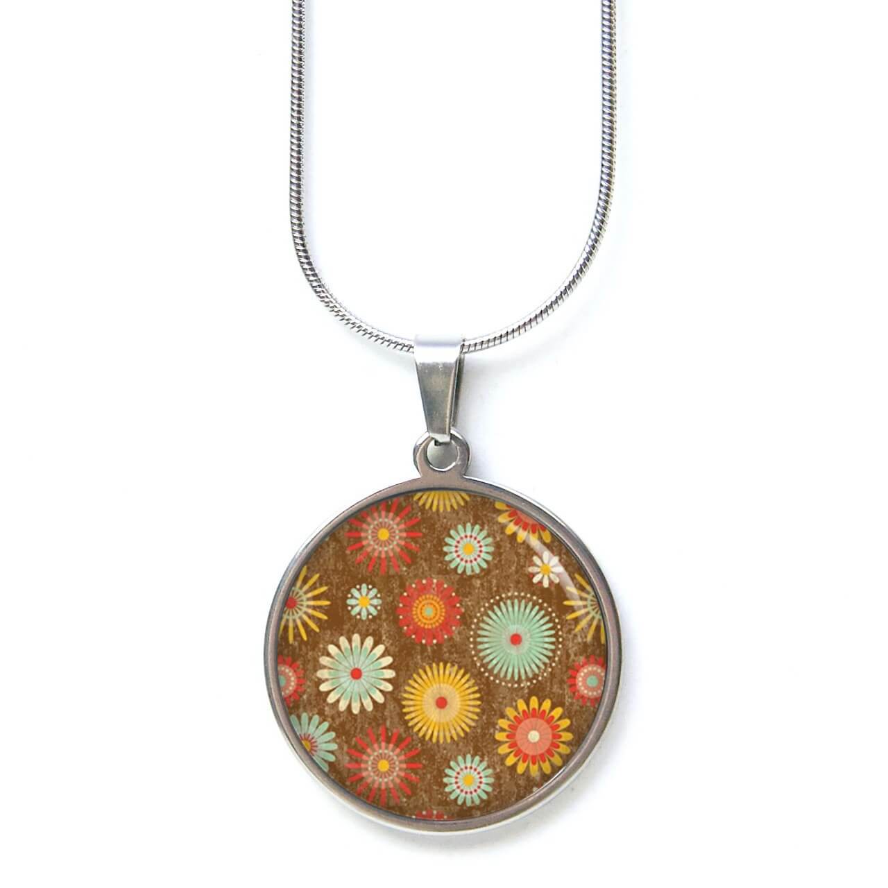 Edelstahl Kette wild bunte Blumen 60er Jahre Retro – verschiedene Längen Edelstahl Kette wild bunte Blumen 60er Jahre Retro - verschiedene Längen