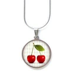Ohrstecker, Ohrhänger, Clipse & Druckknopf – Motiv Retro Kirschen – Schmuck aus Edelstahl Retro Kirschen Kette aus Edelstahl – handgemachte Rockabilly Halskette | Just Trisha