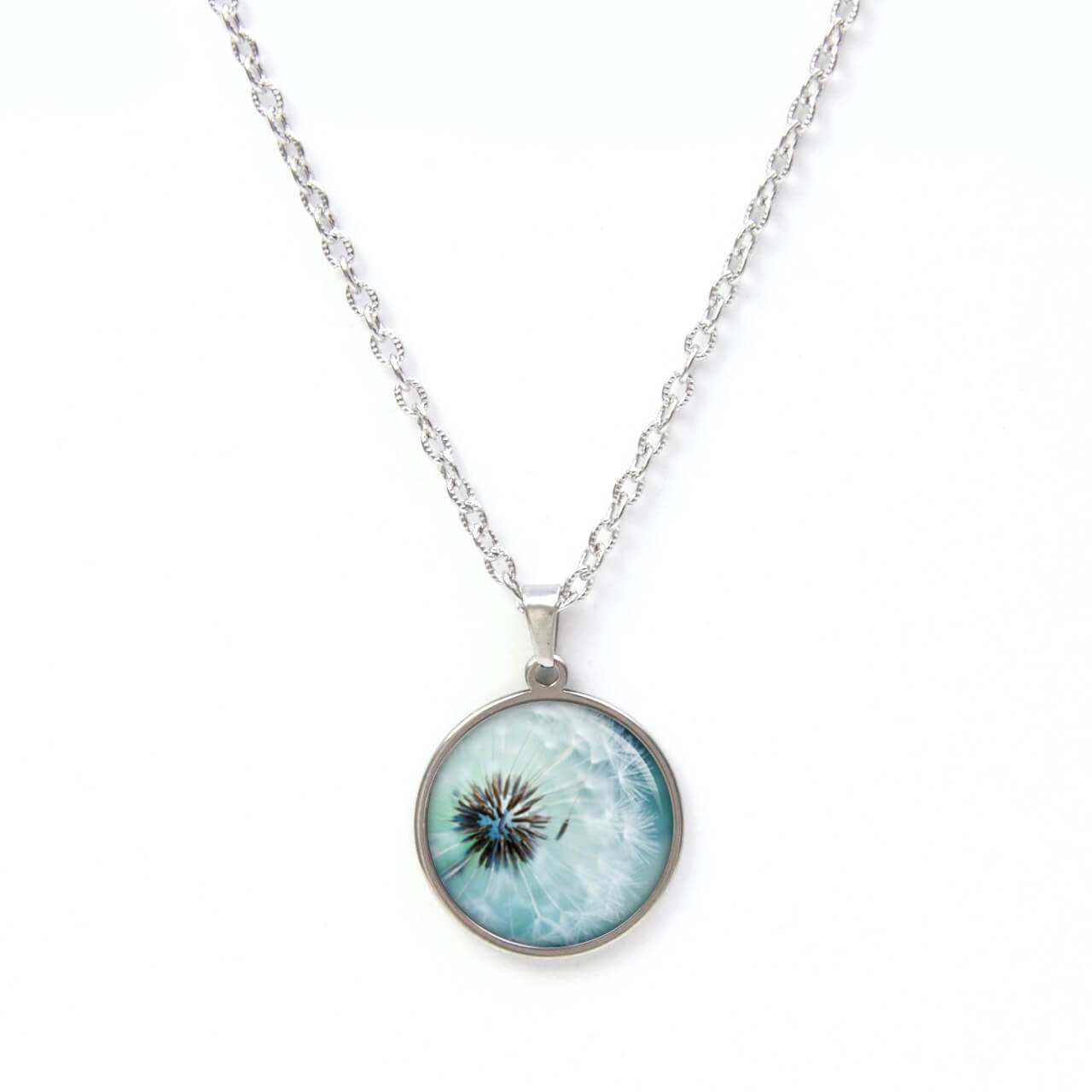 Edelstahl Kette mit großer Pusteblume in türkis – handgemachte Halskette – Just Trisha Edelstahl Kette mit großer Pusteblume in türkis - handgemachte Halskette - Just Trisha