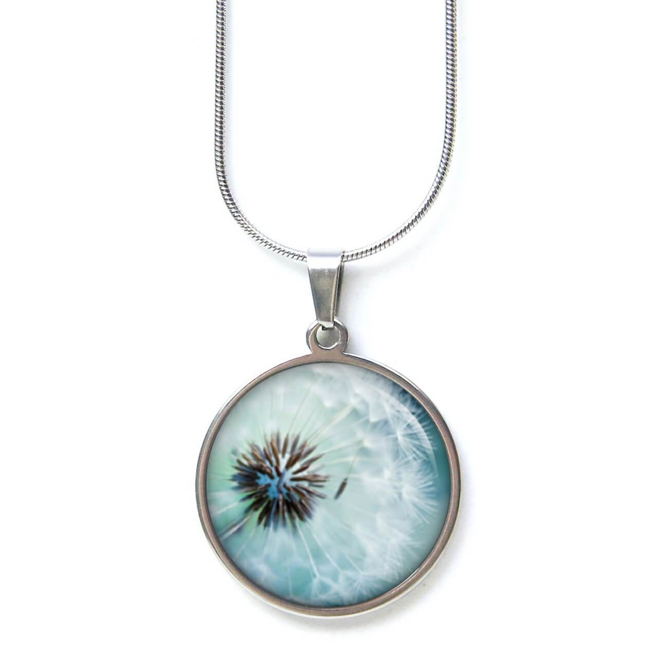 Edelstahl Kette mit großer Pusteblume in türkis – handgemachte Halskette – Just Trisha Edelstahl Kette mit großer Pusteblume in türkis - handgemachte Halskette - Just Trisha
