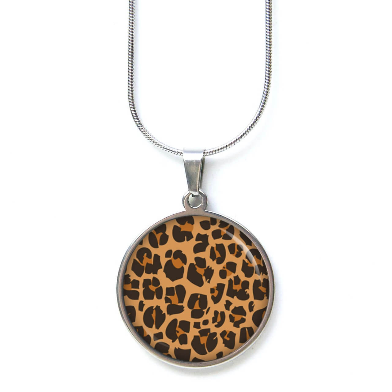 Leopard Schmuckset – Kette & Ohrringe mit Leoparden Muster – Edelstahl Halskette und Ohrstecker – Geschenk für Frauen Edelstahl Kette Leopard Tierische Muster - handgemachte Halskette - Just Trisha