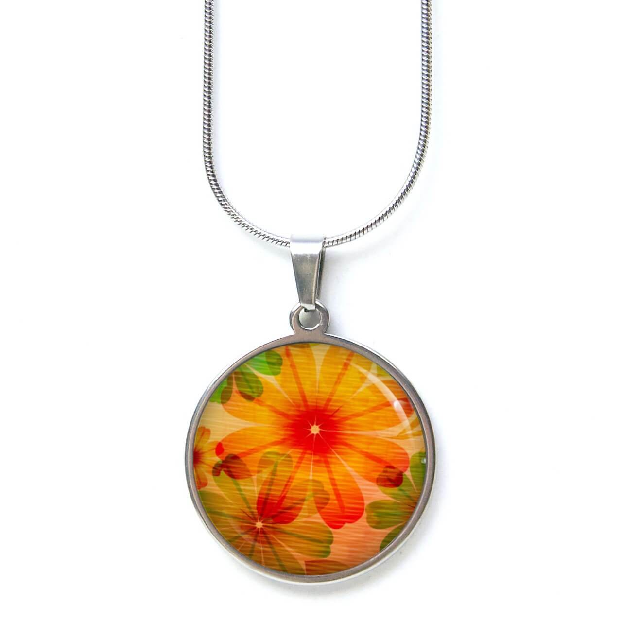 Edelstahl Kette Frühling mit großer orangener Blume Edelstahl Kette Frühling mit großer orangener Blume