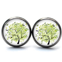 Ohrstecker, Ohrhänger, Clipse & Druckknopf - Motiv grüner Baum mit Schmetterlingen - Schmuck aus Edelstahl