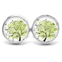 Ohrstecker, Ohrhänger, Clipse & Druckknopf - Motiv grüner Baum mit Schmetterlingen - Schmuck aus Edelstahl