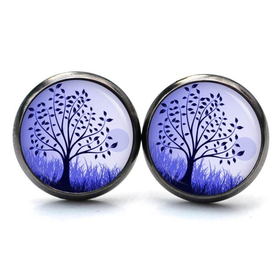 Ohrstecker, Ohrhänger, Clipse & Druckknopf – Motiv Blauvioletter Lebensbaum – Schmuck aus Edelstahl Ohrstecker, Ohrhänger, Clipse & Druckknopf - Motiv Blauvioletter Lebensbaum - Schmuck aus Edelstahl