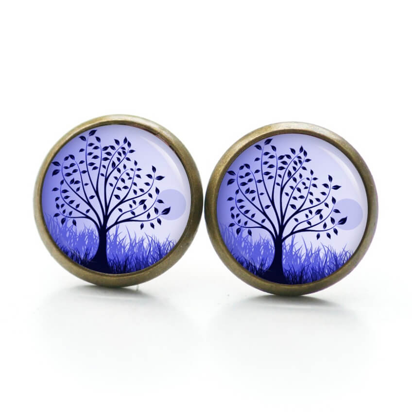 Ohrstecker, Ohrhänger, Clipse & Druckknopf – Motiv Blauvioletter Lebensbaum – Schmuck aus Edelstahl Ohrstecker, Ohrhänger, Clipse & Druckknopf - Motiv Blauvioletter Lebensbaum - Schmuck aus Edelstahl