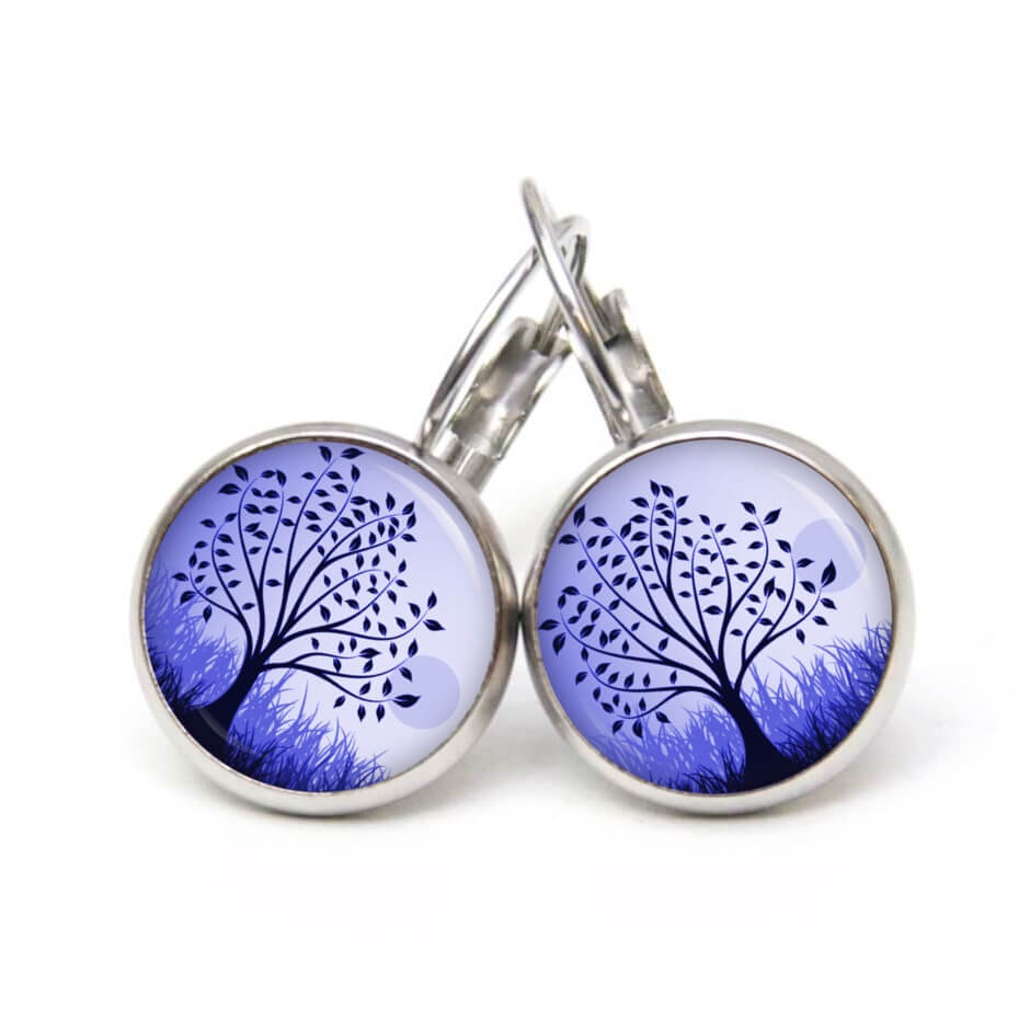Ohrstecker, Ohrhänger, Clipse & Druckknopf – Motiv Blauvioletter Lebensbaum – Schmuck aus Edelstahl Ohrstecker, Ohrhänger, Clipse & Druckknopf - Motiv Blauvioletter Lebensbaum - Schmuck aus Edelstahl