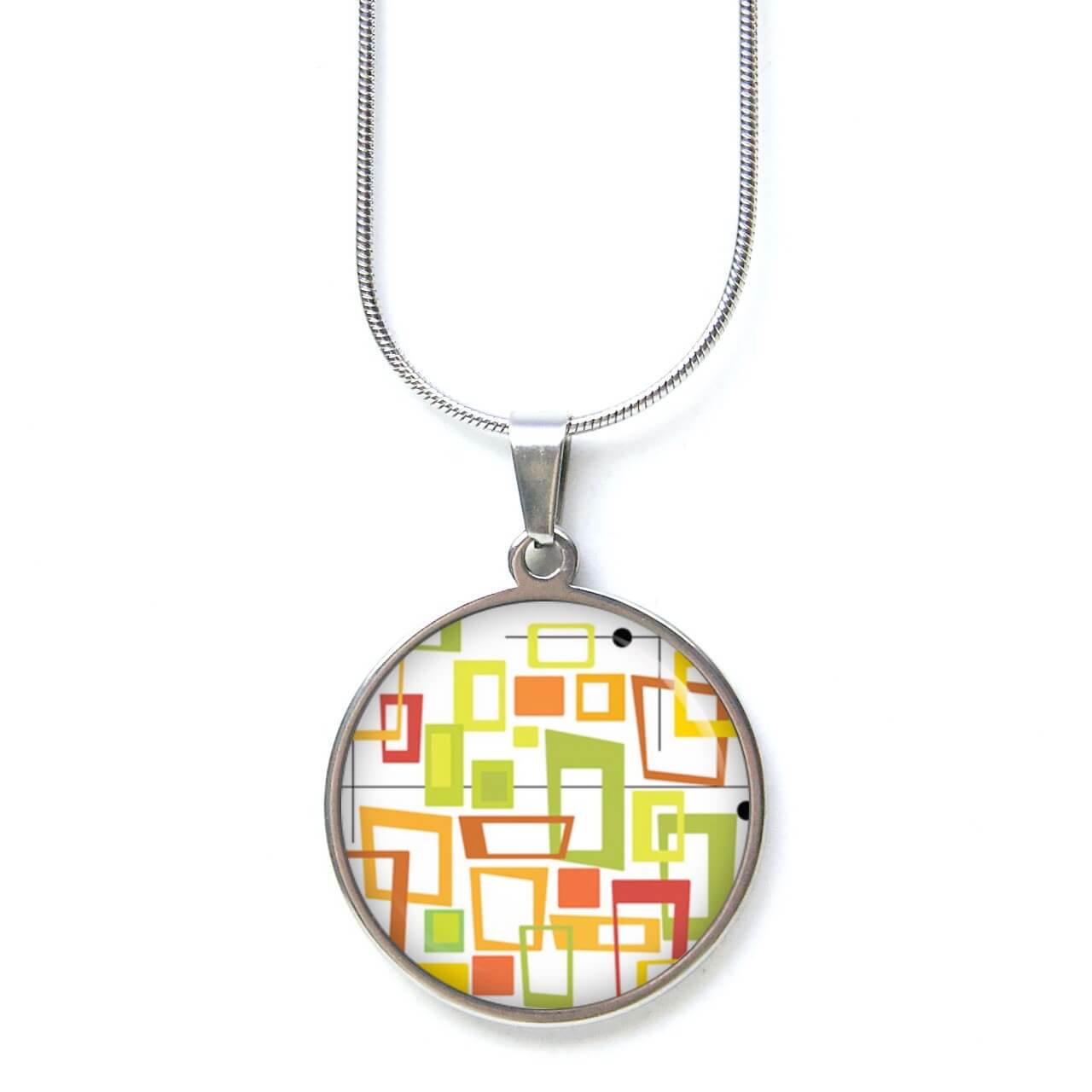 Edelstahl Kette 60er Jahre Retro quatratische Formen orange grün rot gelb Edelstahl Kette 60er Jahre Retro quatratische Formen orange grün rot gelb