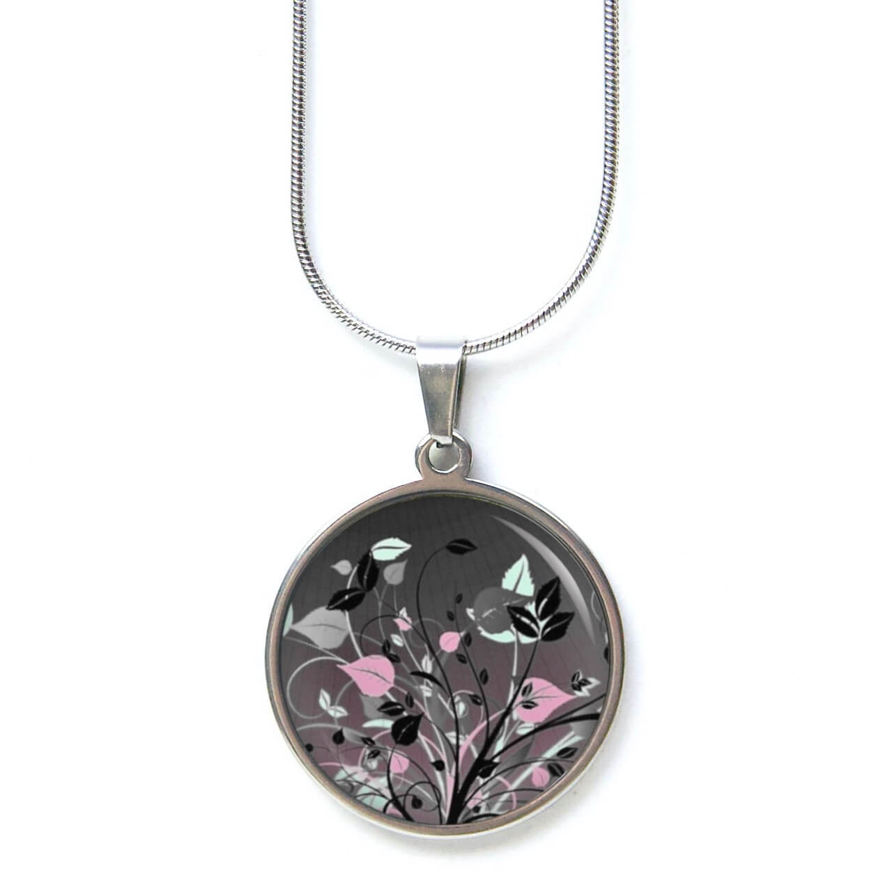 Edelstahl Kette romantisch verspielte Blumen Wiese in rosa grau Edelstahl Kette romantisch verspielte Blumen Wiese in rosa grau