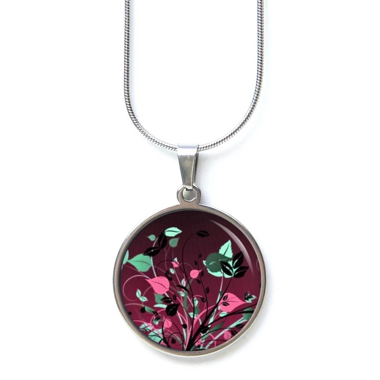 Edelstahl Kette romantisch verspielte Blumen Wiese in rosa grün bordeaux Edelstahl Kette romantisch verspielte Blumen Wiese in rosa grün bordeaux