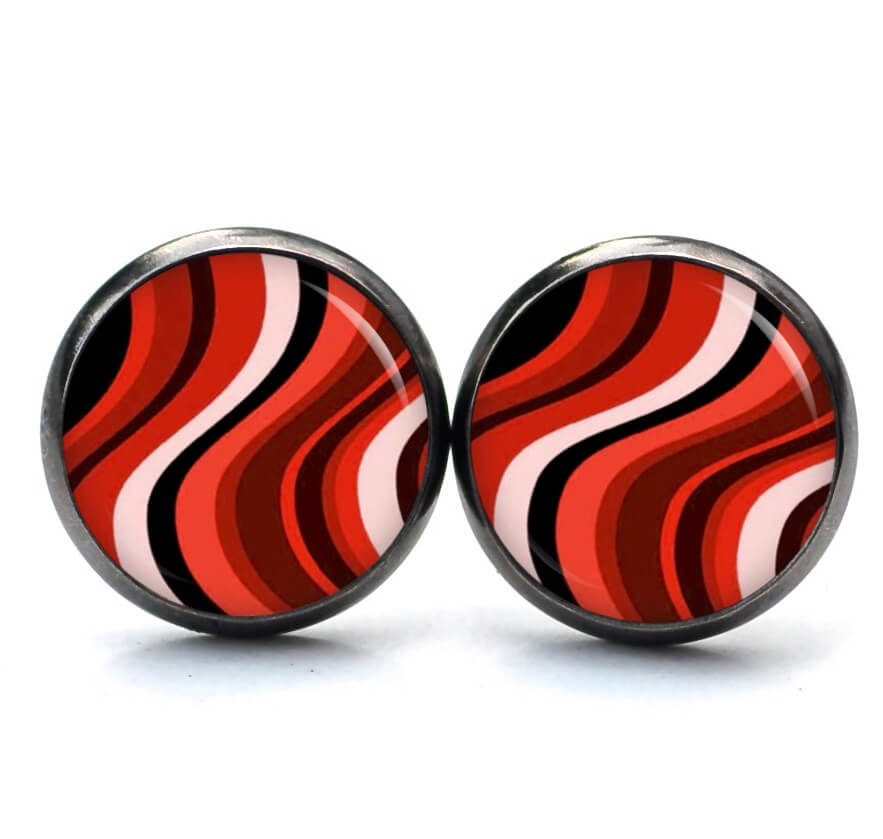 Druckknopf / Ohrstecker / Ohrhänger 60er Jahre Retro Muster rot rosa schwarz Druckknopf / Ohrstecker / Ohrhänger 60er Jahre Retro Muster rot rosa schwarz