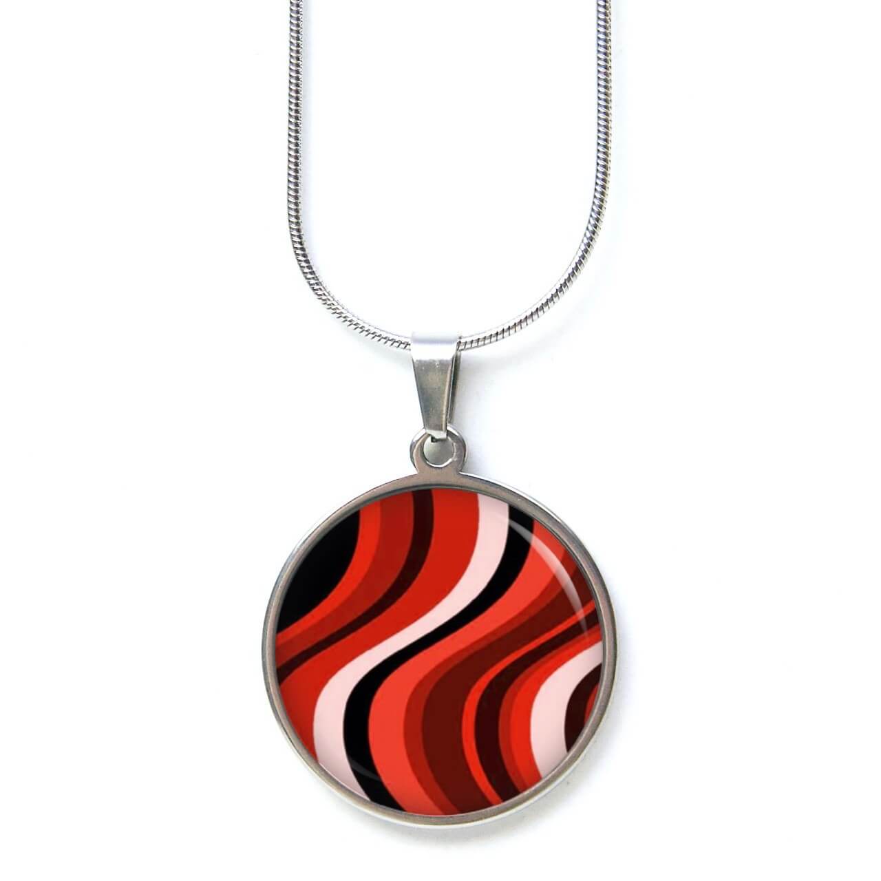 Edelstahl Kette Retro wildes 60er Jahre Muster rot schwarz Edelstahl Kette Retro wildes 60er Jahre Muster rot schwarz