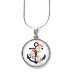 Edelstahl Kette blauer blumen Anker - Maritimes Motiv