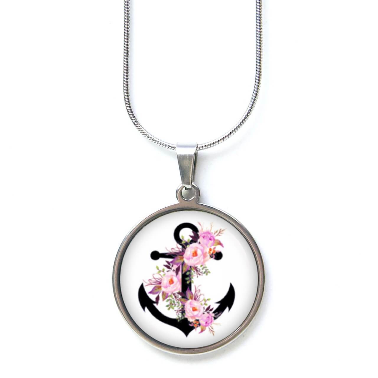 Edelstahl Kette schwarzer blumen Anker – Maritimes Motiv Edelstahl Kette schwarzer blumen Anker - Maritimes Motiv