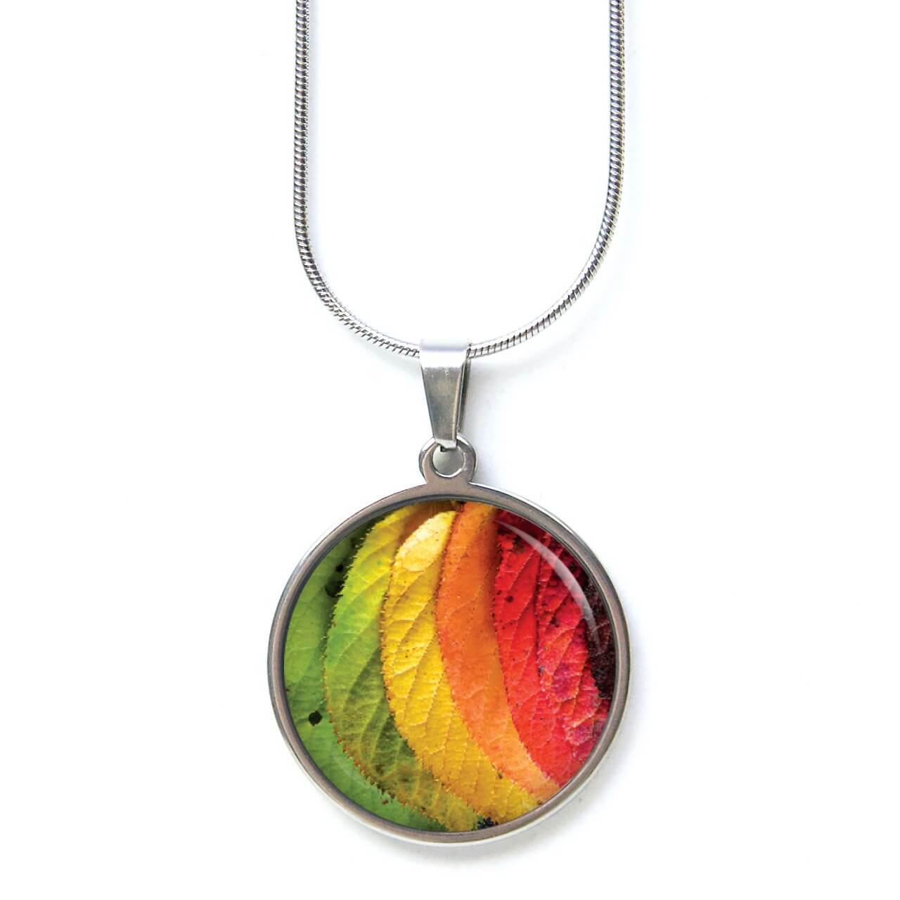 Ohrstecker, Ohrhänger, Clipse & Druckknopf – Motiv bunte Herbstblätter – Schmuck aus Edelstahl Edelstahl Kette Herbst mit großen bunten Blättern