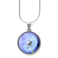 Edelstahl Kette große blaue Pusteblume Löwenzahn - handgemachte Halskette - Just Trisha