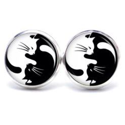 Ohrstecker, Ohrhänger, Clipse & Druckknopf – Motiv Yin Yang Katze schwarz und weiß – Schmuck aus Edelstahl