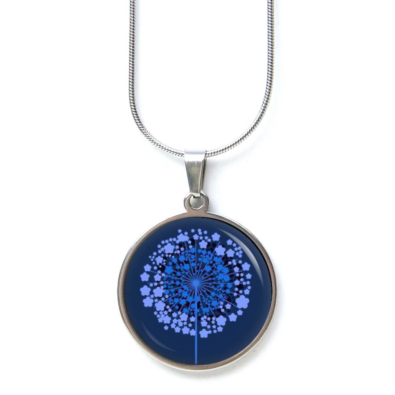 Edelstahl Kette große dunkelblaue Pusteblumen Löwenzahn Edelstahl Kette große dunkelblaue Pusteblumen Löwenzahn
