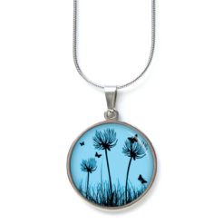 Edelstahl Kette schwarz hellblaue Pusteblumen Löwenzahn Wiese