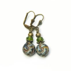 Vintage Ohrringe Bronze mit grün blauen Glasperlen Vintage Ohrringe Bronze mit grün blauen Glasperlen