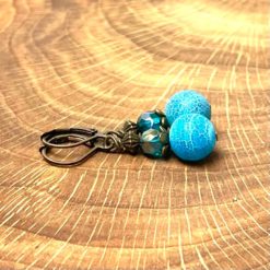 Vintage Ohrringe Bronze mit blau türkisen Achat Perlen Vintage Ohrringe Bronze mit blau türkisen Achat Perlen