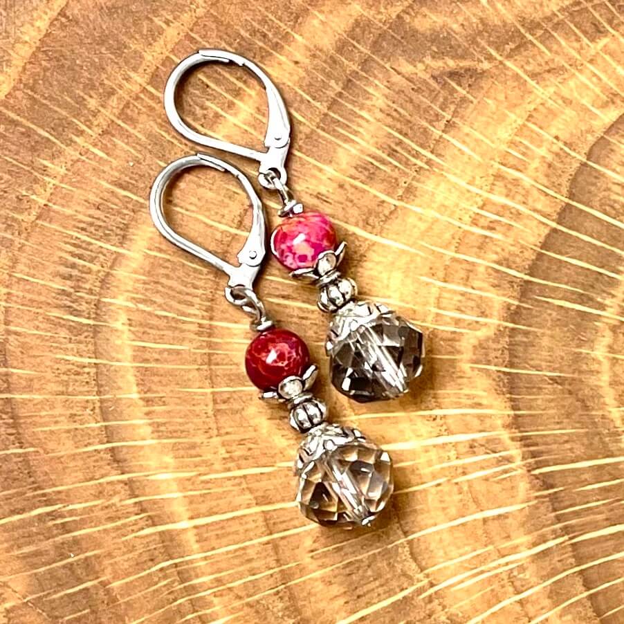 Glaskristall Ohrringe im Vintage Stil – Edelstahl Glaskristall Ohrringe im Vintage Stil - Edelstahl