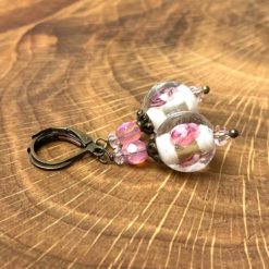 Vintage Ohrringe Bronze rosa mit Rosen Lampwork Perle Vintage Ohrringe Bronze rosa mit Rosen Lampwork Perle