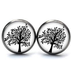 Ohrstecker, Ohrhänger, Clipse & Druckknopf – Motiv Lebensbaum schwarz weiß – Schmuck aus Edelstahl Ohrstecker, Ohrhänger, Clipse & Druckknopf - Motiv Lebensbaum schwarz weiß - Schmuck aus Edelstahl