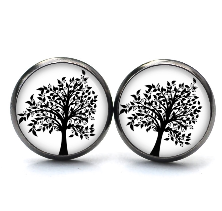 Ohrstecker, Ohrhänger, Clipse & Druckknopf – Motiv Lebensbaum schwarz weiß – Schmuck aus Edelstahl Ohrstecker, Ohrhänger, Clipse & Druckknopf - Motiv Lebensbaum schwarz weiß - Schmuck aus Edelstahl