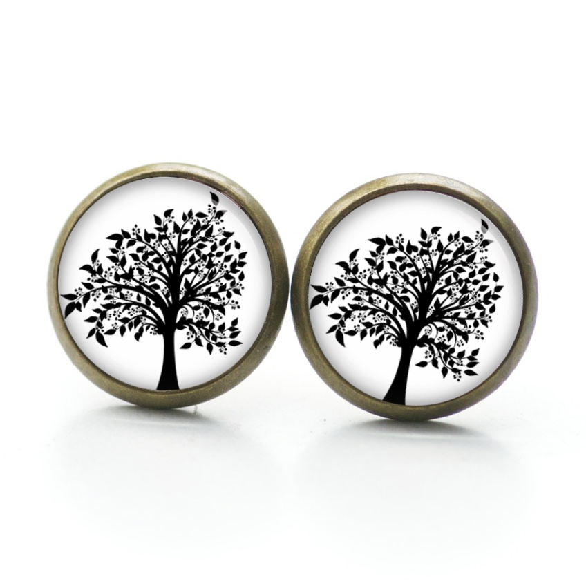 Ohrstecker, Ohrhänger, Clipse & Druckknopf – Motiv Lebensbaum schwarz weiß – Schmuck aus Edelstahl Ohrstecker, Ohrhänger, Clipse & Druckknopf - Motiv Lebensbaum schwarz weiß - Schmuck aus Edelstahl