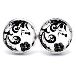 Ohrstecker, Ohrhänger, Clipse & Druckknopf – Motiv Schwarzes Blumen Ornament – Schmuck aus Edelstahl Ohrstecker, Ohrhänger, Clipse & Druckknopf - Motiv Schwarzes Blumen Ornament - Schmuck aus Edelstahl