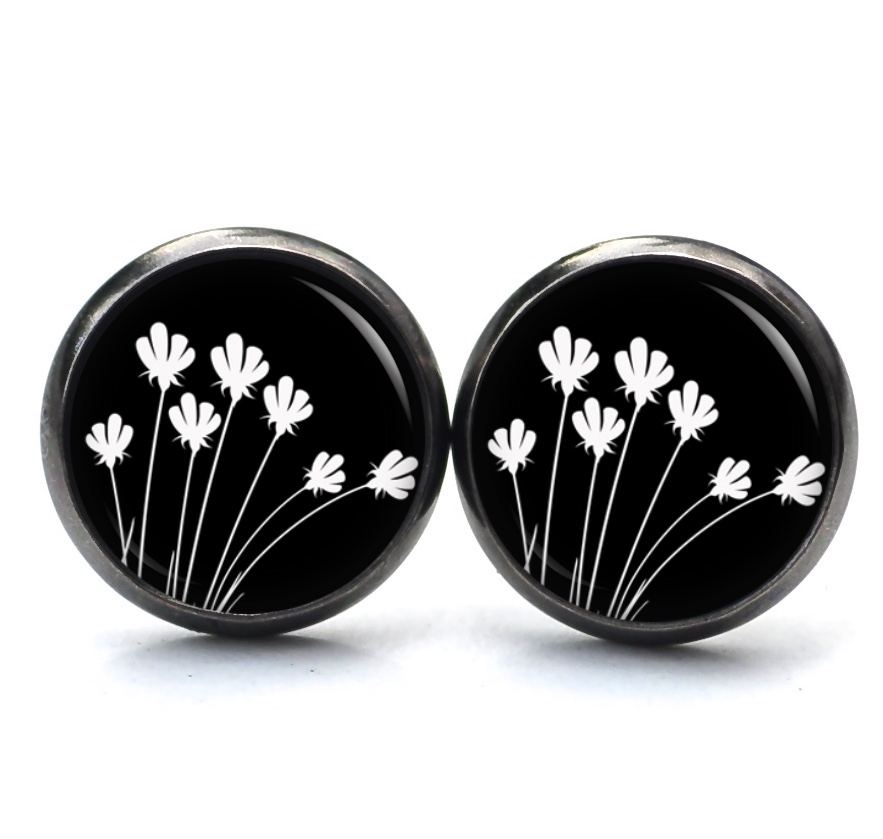 Ohrstecker, Ohrhänger, Clipse & Druckknopf – Motiv Tulpen schwarz weiß – Schmuck aus Edelstahl Ohrstecker, Ohrhänger, Clipse & Druckknopf - Motiv Tulpen schwarz weiß - Schmuck aus Edelstahl