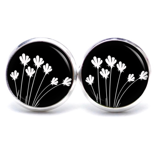 Ohrstecker, Ohrhänger, Clipse & Druckknopf – Motiv Tulpen schwarz weiß – Schmuck aus Edelstahl Ohrstecker, Ohrhänger, Clipse & Druckknopf - Motiv Tulpen schwarz weiß - Schmuck aus Edelstahl
