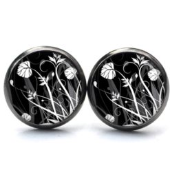 Ohrstecker, Ohrhänger, Clipse & Druckknopf – Motiv Wildblumenwiese Schwarz weiß – Schmuck aus Edelstahl Ohrstecker, Ohrhänger, Clipse & Druckknopf - Motiv Wildblumenwiese Schwarz weiß - Schmuck aus Edelstahl