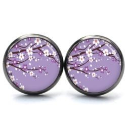 Ohrstecker, Ohrhänger, Clipse & Druckknopf – Motiv Zarte japanische Blüten in lila und weiß – Schmuck aus Edelstahl Ohrstecker, Ohrhänger, Clipse & Druckknopf – Motiv Zarte japanische Blüten in lila und weiß – Schmuck aus Edelstahl