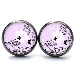 Druckknopf Ohrstecker Ohrhänger schwarze Schmetterling auf rosa