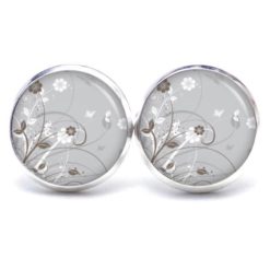 Druckknopf Ohrstecker Ohrhänger zarte Blumenwiese in grau und weiß