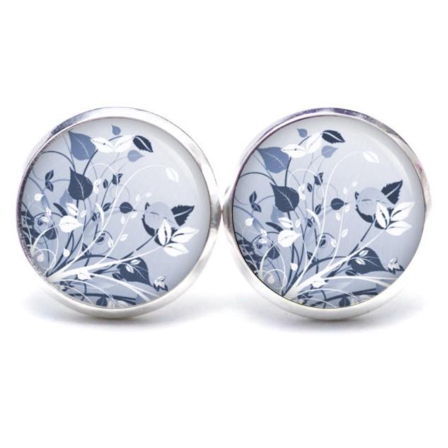 Ohrstecker, Ohrhänger, Clipse & Druckknopf – Motiv Zarte Blumenwiese mit Blättern in blau – Schmuck aus Edelstahl Ohrstecker, Ohrhänger, Clipse & Druckknopf – Motiv Zarte Blumenwiese mit Blättern in blau – Schmuck aus Edelstahl