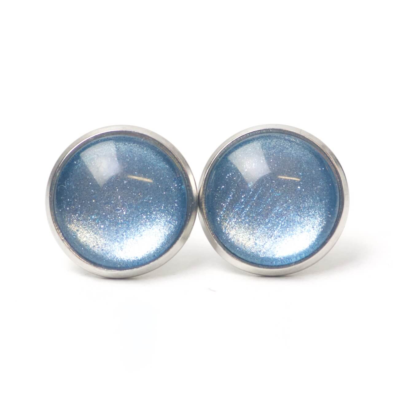Druckknopf Ohrstecker Ohrhänger handbemalt hellblau glitzernd Druckknopf Ohrstecker Ohrhänger handbemalt hellblau glitzernd